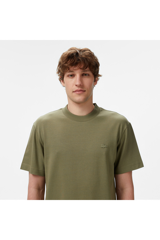 Erkek Relaxed Fit Bisiklet Yaka Haki T-shirt - 4