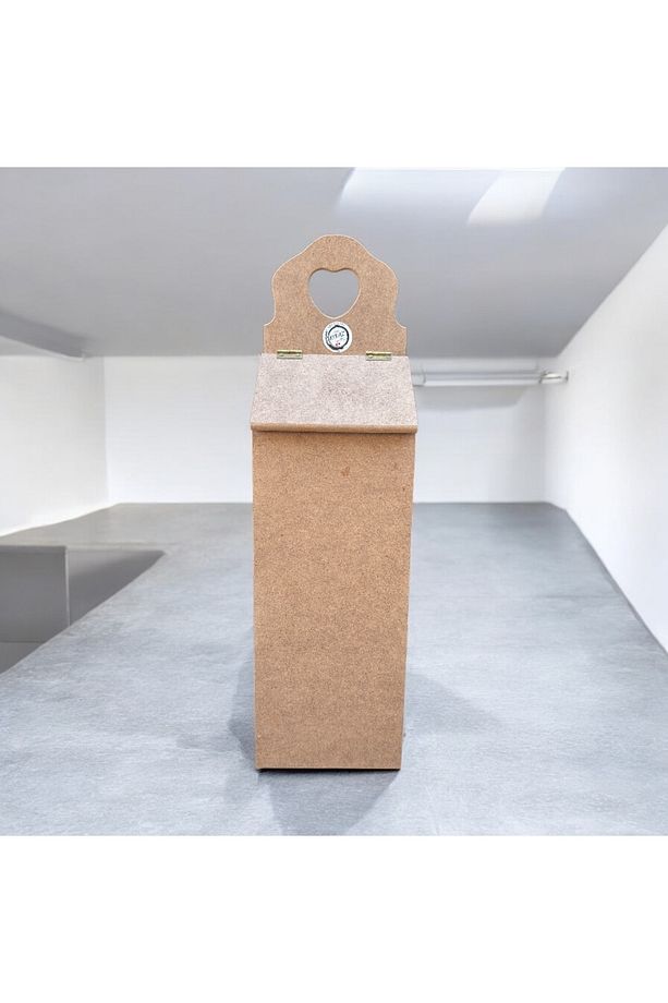 Ahşap Poşetlik – Kalpli Kulplu, Boyanabilir MDF Poşet Saklama Kutusu 12x14,5x52 cm - 2