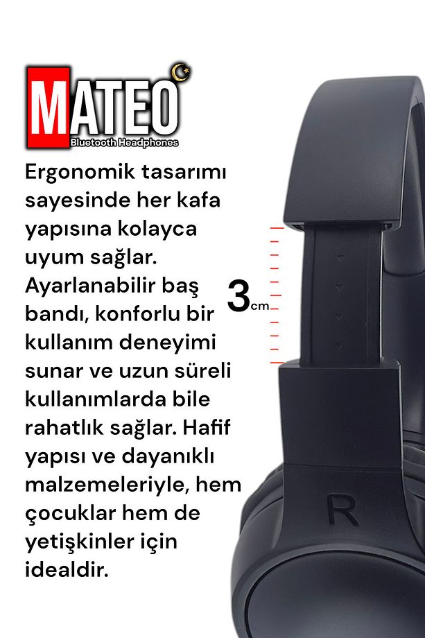 Kablosuz Bluetooth Kulaklık | Extra Bass | Mikro SD | Type-C Şarjlı - 3