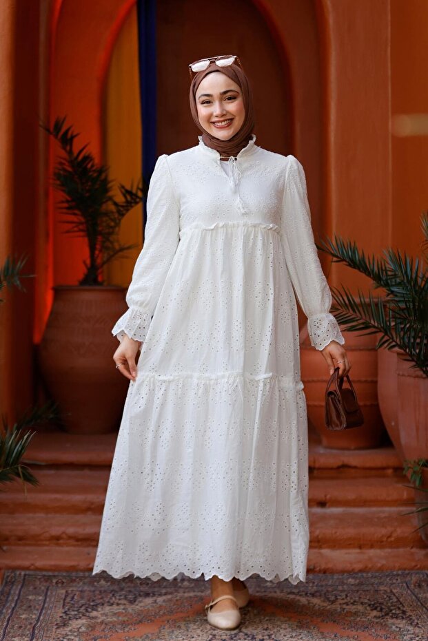 Collared Lace Dress White