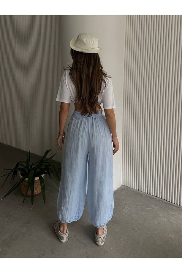 Müslin Kumaş Oversize Şalvar Pantolon - 3