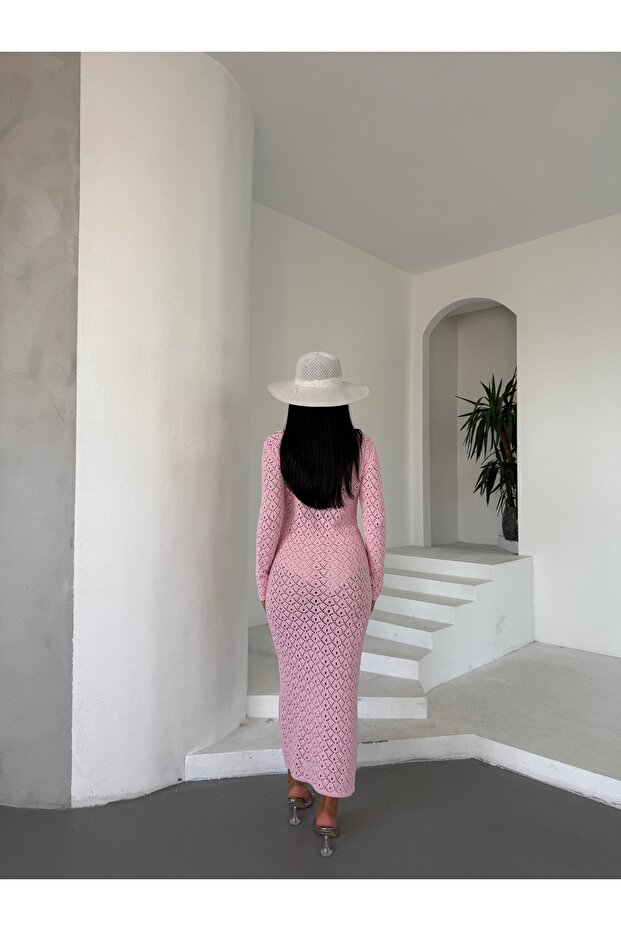 Kadın V Yaka Ajurlu Elbise - 9