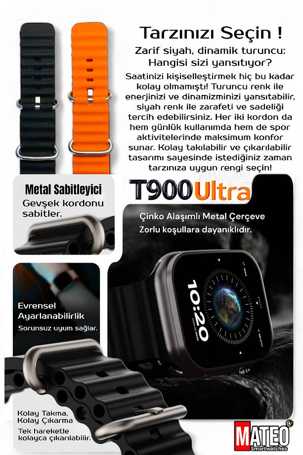 T900 ULTRA Akıllı Saat Siyah 49mm Bluetooth, Arama Özellikli, Sağlık Sensörlü, iOS & Android Uyumlu - 7