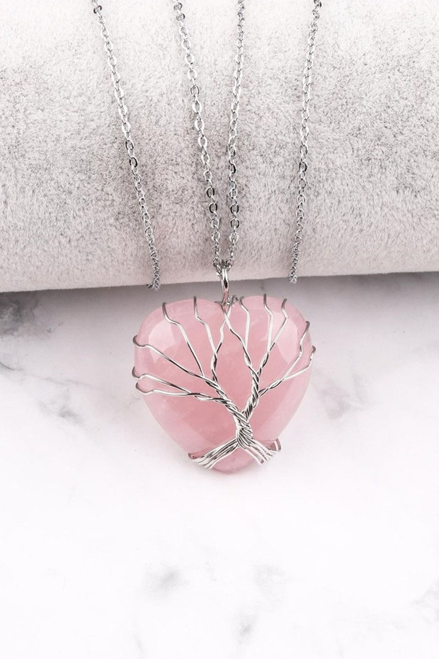 Certified Pink Quartz Tree of Life Necklace