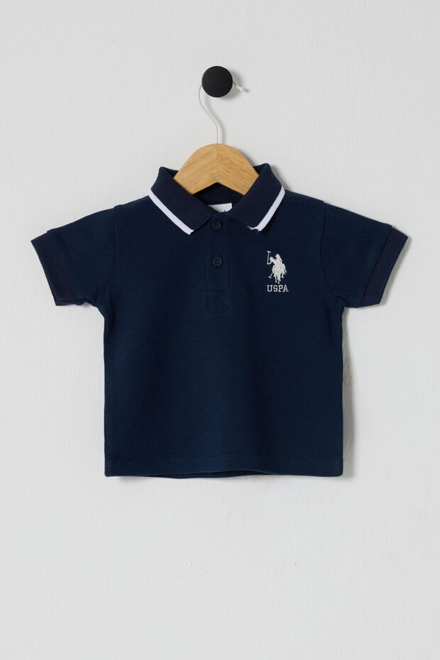 Baby Boy Polo Collar Pigment Printed Summer Regular Fit Navy Blue T-Shirt Usb2511-C-V1