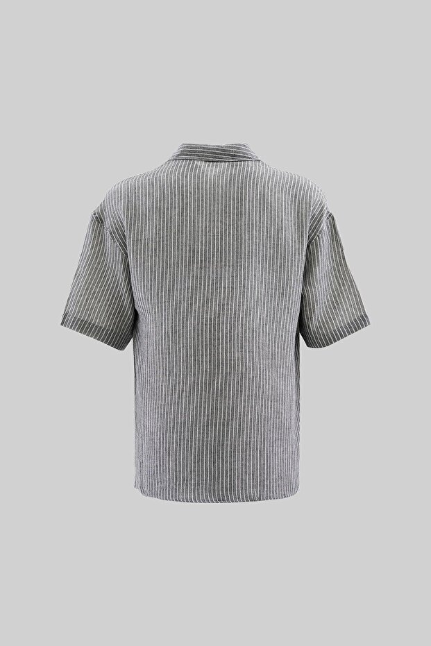 Erkek Basic Striped Cotton Siyah Gömlek - 3