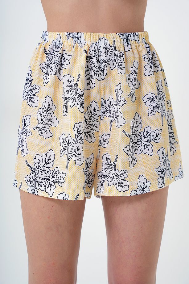 Kadın Sarı Desenli Önü Düğmeli Dokuma Gömlek Ve Şort Pijama Takım Pjmx13890 - 4