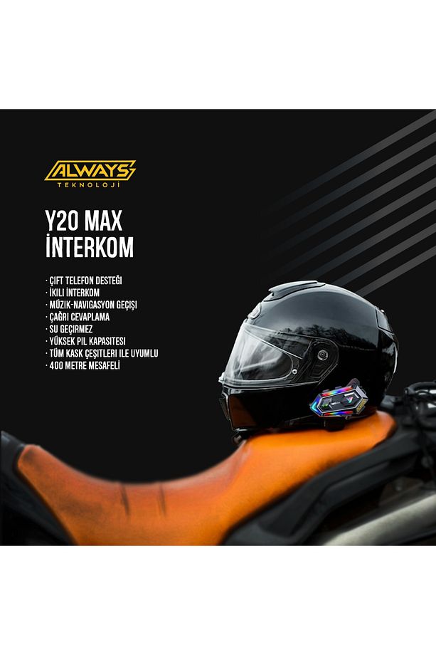 Y20 Max Motorsiklet Intercom Su Geçirmez Kask 2 Kişi Telsiz Bağlantılı Intercom Rgb Intercom - 2