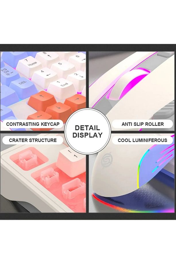 KM-800 Grey-White Membran Kablolu Reinbow Aydınlatmalı Gaming Oyuncu Klavye Mouse Set - 4