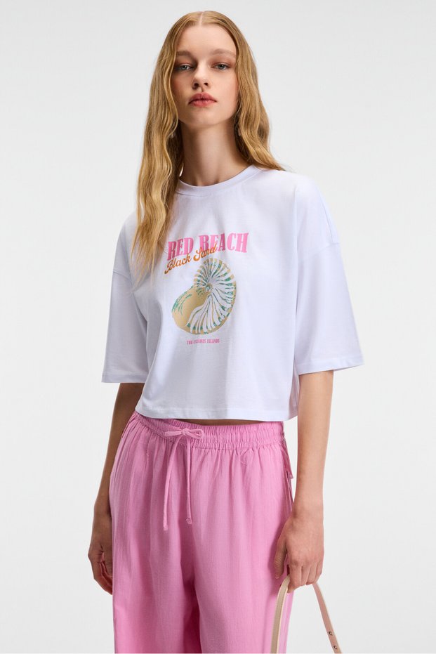 Orelza Women's 100% Cotton Printed Round Neck Oversize Fit White T-Shirt