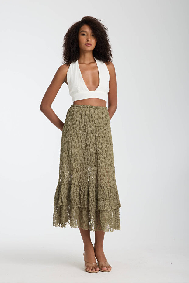 Lace Detail Lined Relaxed Cut Women's Skirt