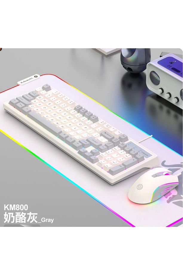 KM-800 Grey-White Membran Kablolu Reinbow Aydınlatmalı Gaming Oyuncu Klavye Mouse Set - 3