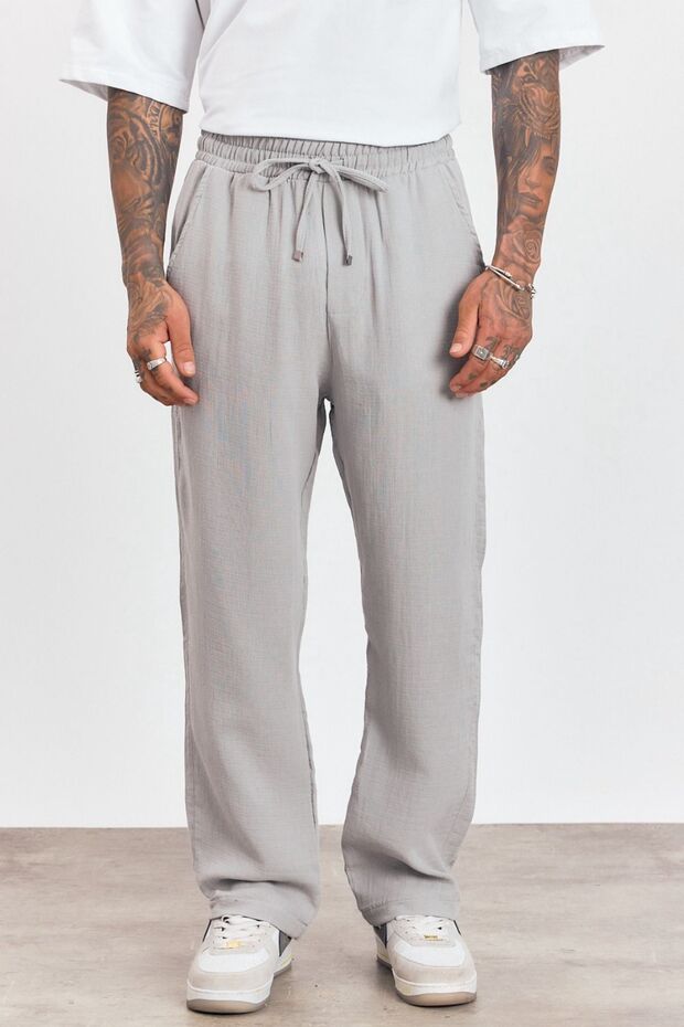 Premium Summer 100% Cotton Muslin Men's Linen Trousers with Elastic Waist