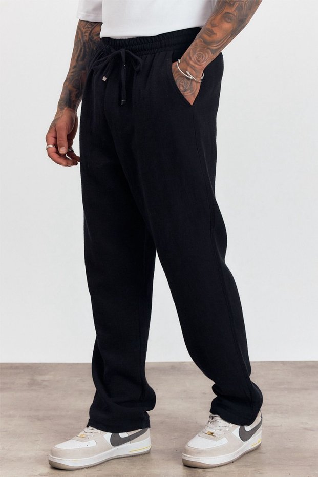 Premium Summer 100% Cotton Muslin Men's Linen Trousers with Elastic Waist