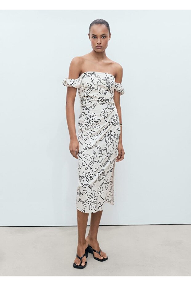 Çiçekli straplez elbise - 2