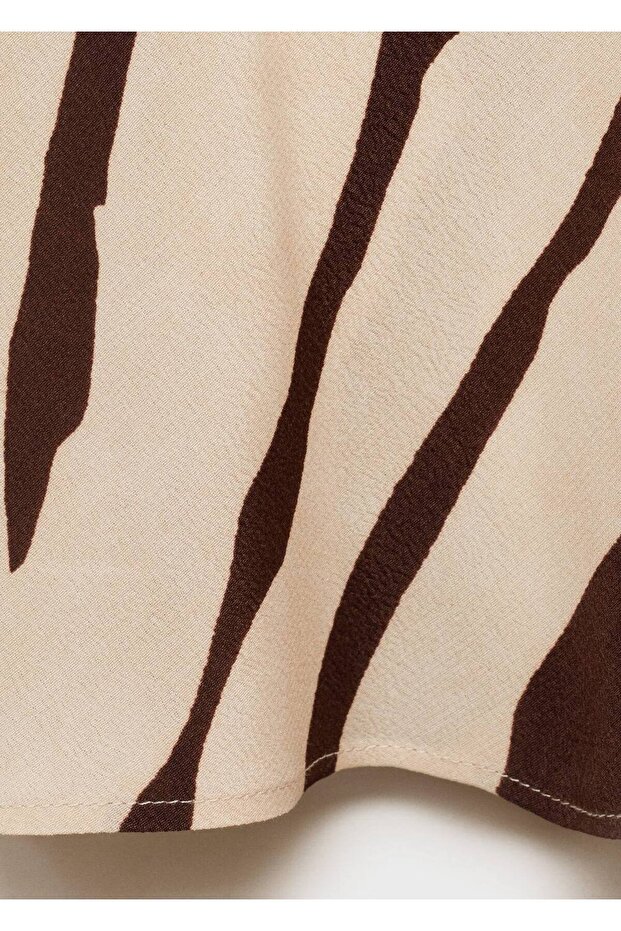 Hayvan desenli drape yaka elbise - 7