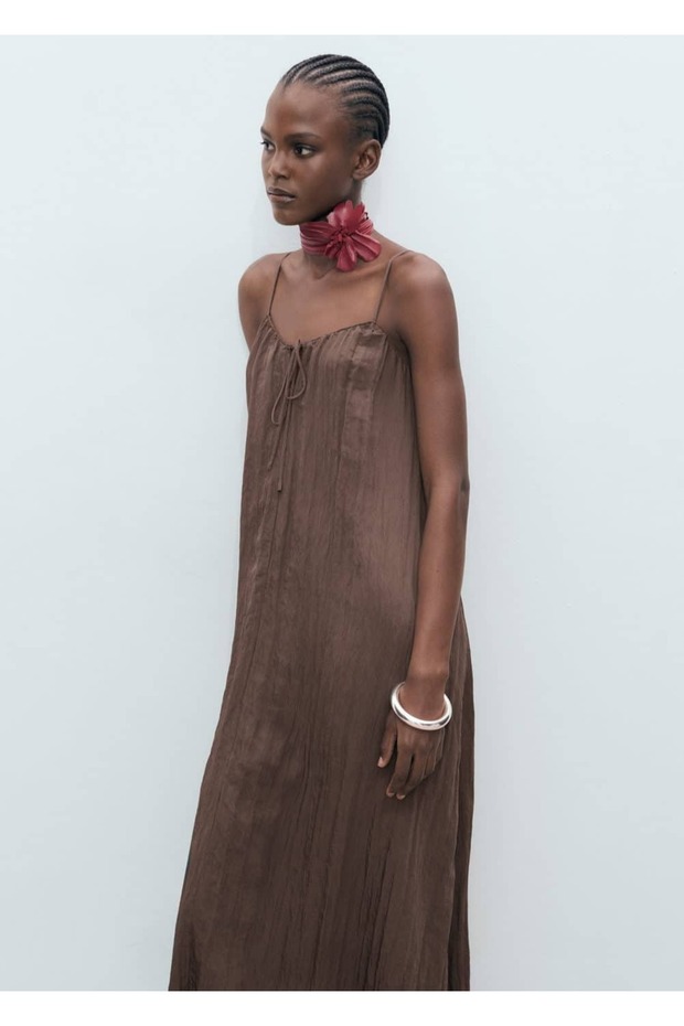 Buruşuk görünümlü uzun elbise - 1