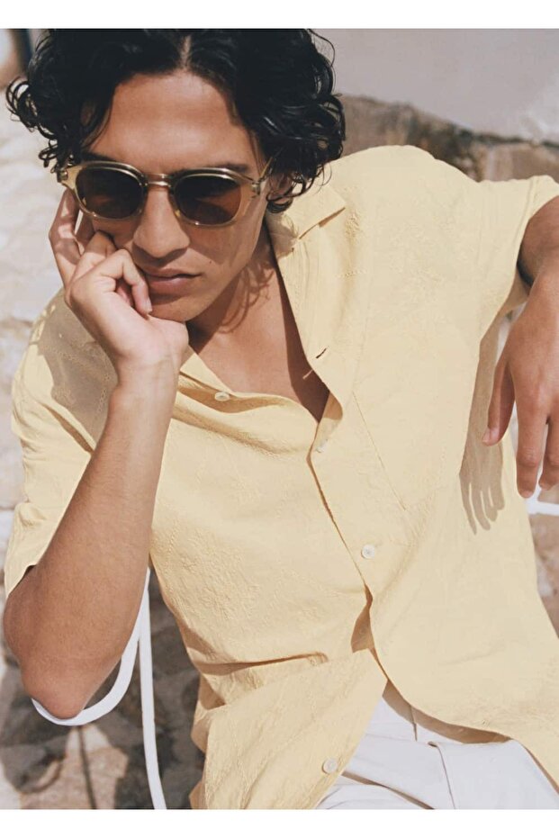 İşlemeli bowling yakalı gömlek - 8