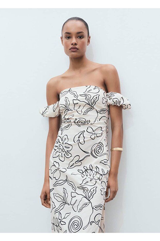 Çiçekli straplez elbise - 1