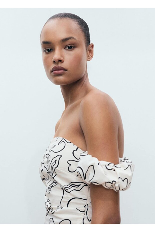 Çiçekli straplez elbise - 6