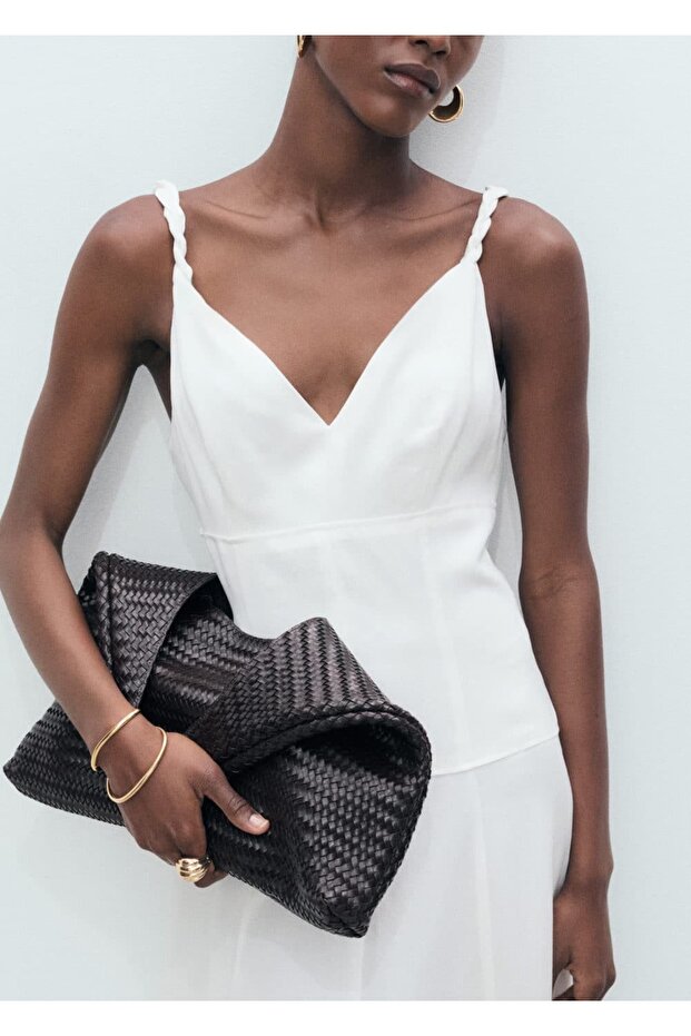 V yakalı uzun elbise - 1