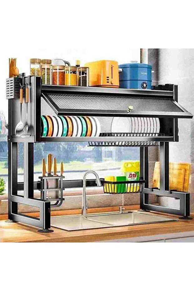 Metal Dish Drying Rack Holder Unit with Storage Cabinet - 6