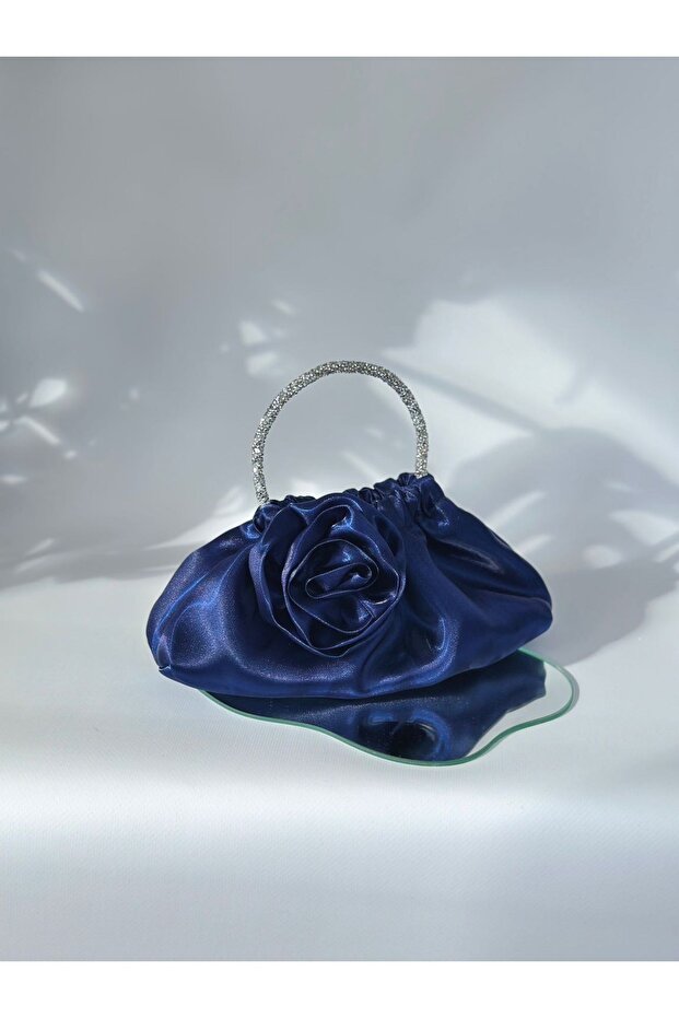 Shiny Satin Rose Portfolio Evening Dress Handbag