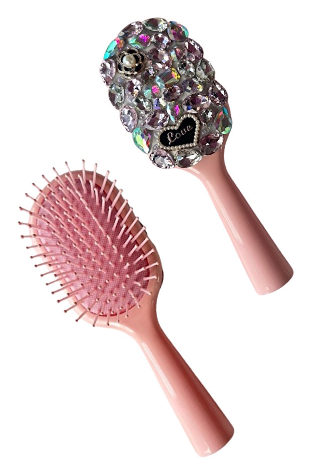 Pink Color Stone and Love Written Hair Brush/Comb