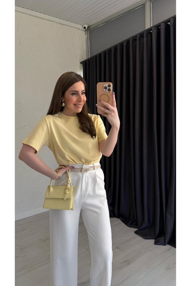 Jos Basic T-shirt Sarı - 1