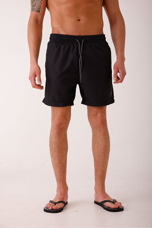 Salinus Patterned Swim Shorts - Black - 1