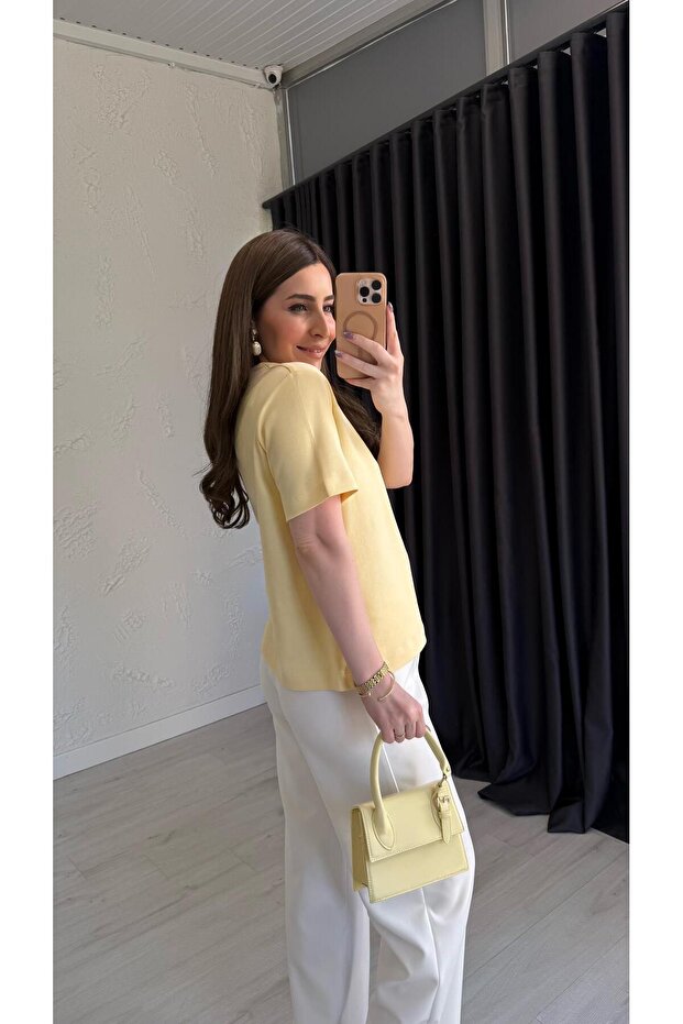 Jos Basic T-shirt Sarı - 4