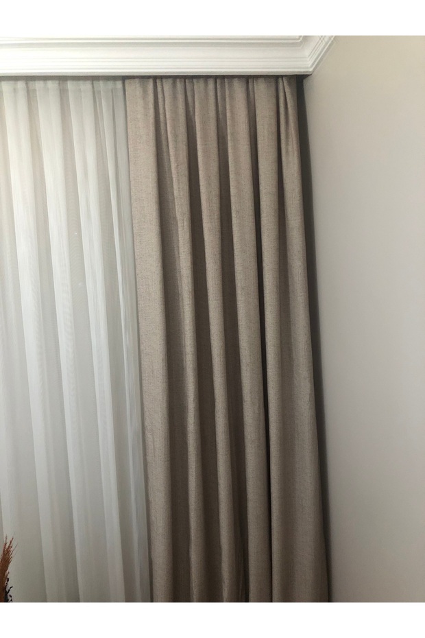 KOYU KREM KIRÇILLI KETEN FON PERDE - 2