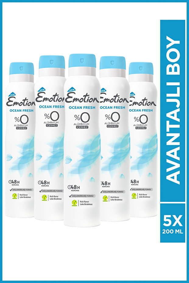 Ocean Fresh Kadın Alüminyumsuz Vegan Deodorant 5x200 Ml Hızlı Kurur, Leke Bırakmaz - 1