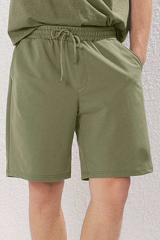 Haki Oversize/Geniş Kesim Yıkama/Eskitme Görünümlü %100 Pamuklu Şort & Bermuda TMNSS25SR00046 - 7
