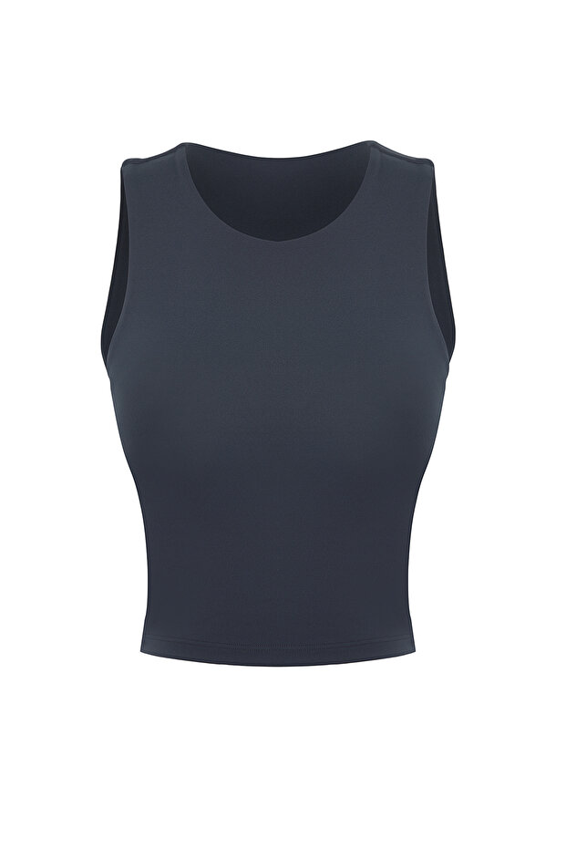 Antrasit Fırçalı Soft Kumaş 2 Katlı İçi Pedli Spor Sütyenli Örme Üst/Bluz THMSS25BZ00001 - 7
