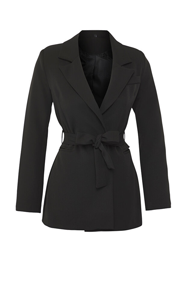 Siyah Regular Astarlı Dokuma Blazer Ceket TWOSS22CE0074 - 6