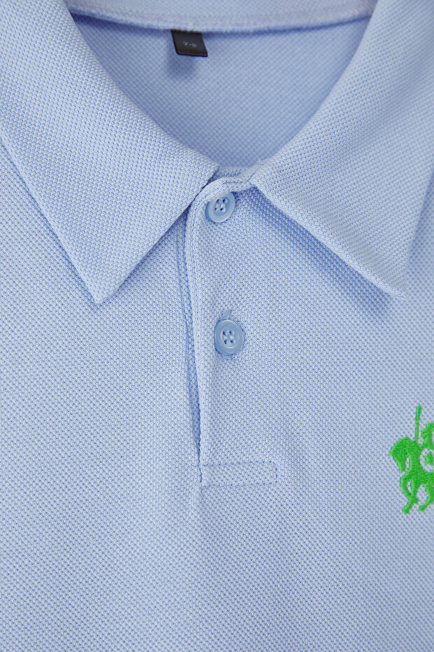 Mavi Erkek Çocuk %100 Pamuk Nakışlı Polo Yaka Kısa Kol Dokulu Örme T-Shirt TKDSS25TS00081 - 3