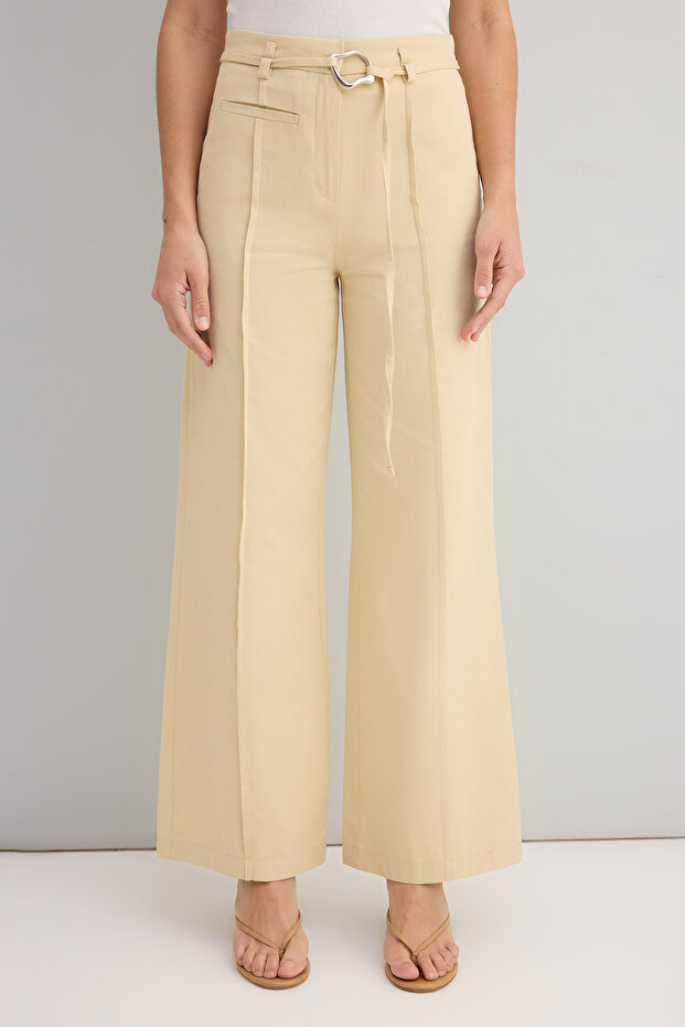 Pamuklu Gabardin Kemerli Wide Leg/Geniş Paça - 3