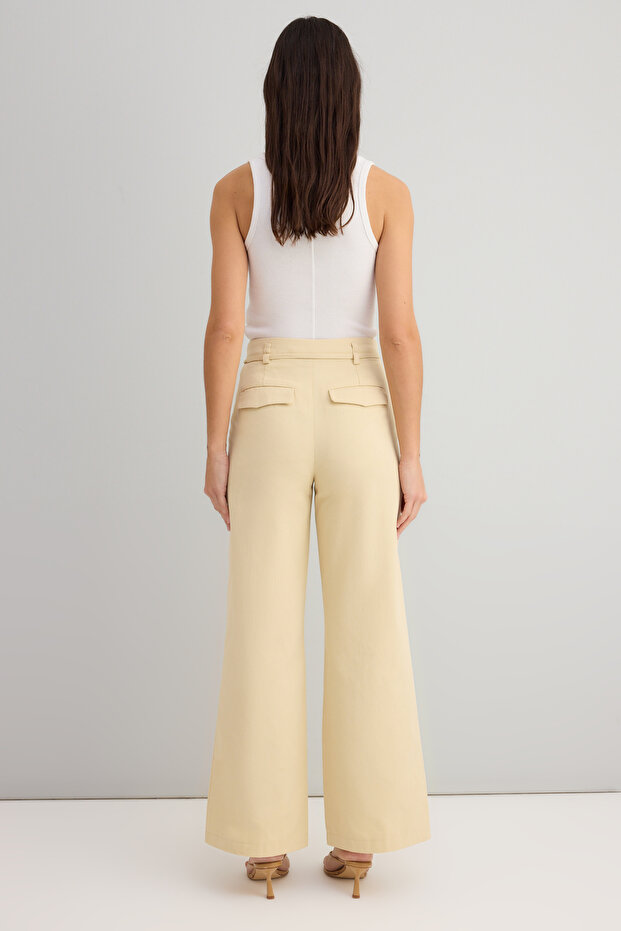 Pamuklu Gabardin Kemerli Wide Leg/Geniş Paça - 5
