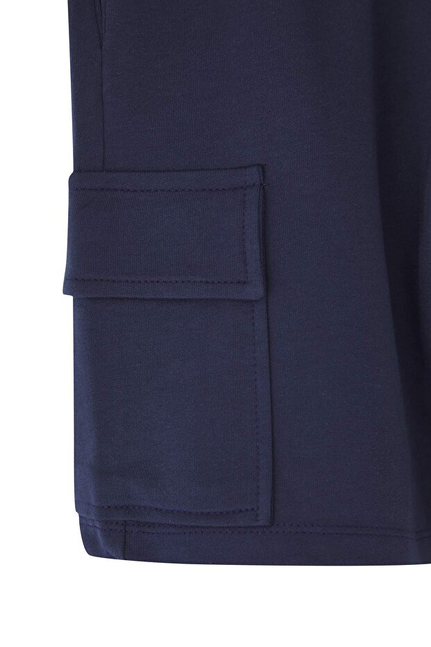 Lacivert-Gri 2'li Erkek Çocuk Pamuklu Beli Lastikli Kargo Cepli Örme Şort TKDSS25SR00006 - 3