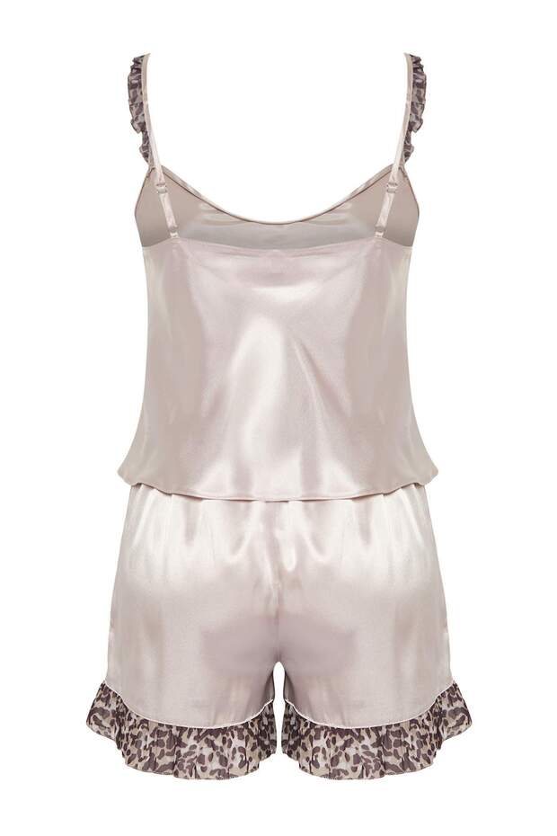 Vizon 3'lü Çeyiz Set Leoparlı Fırfırlı Saten Külotlu ve Şortlu Dokuma Pijama Takımı THMSS25PT00322 - 10