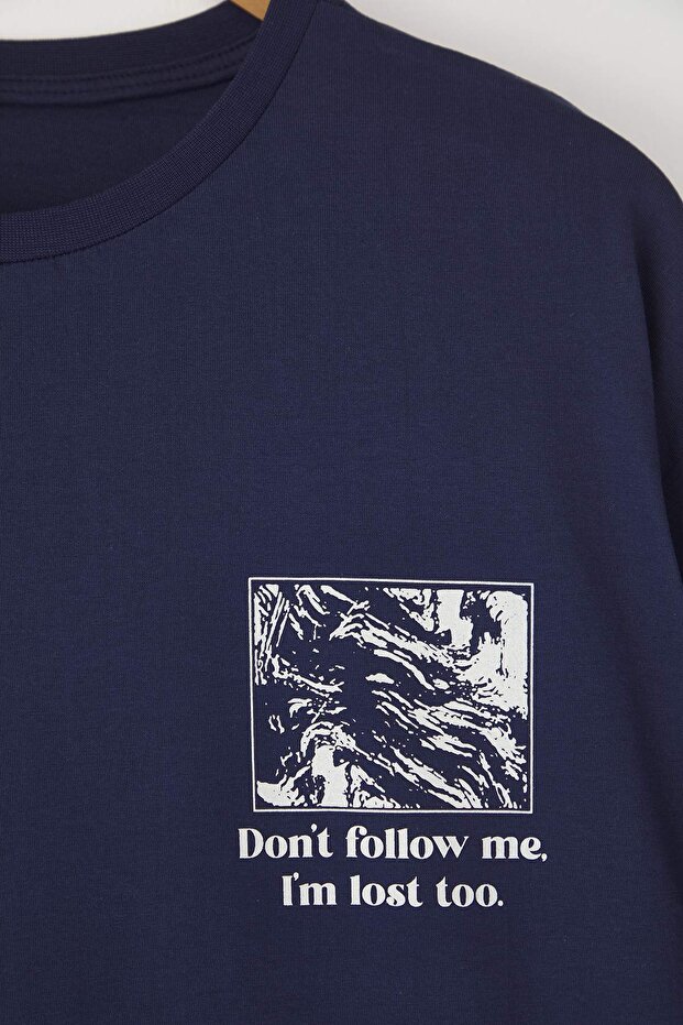 Lacivert Sırt Baskılı Büyük Beden T-shirt TBBSS25BF00081 - 7