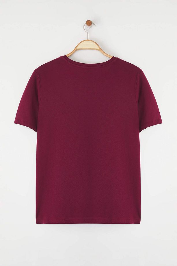 Bordo Regular Fit Basic Bisiklet Yaka %100 Pamuk Örme Büyük Beden T-Shirt TBBSS22TS0733 - 8