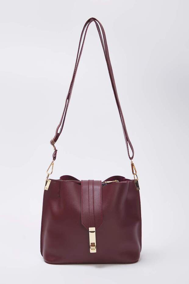 Bordowa regulowana torebka damska z krzyżowymi paskami Mini/Mała torebka miejska TAKSS25OC00046 - 3