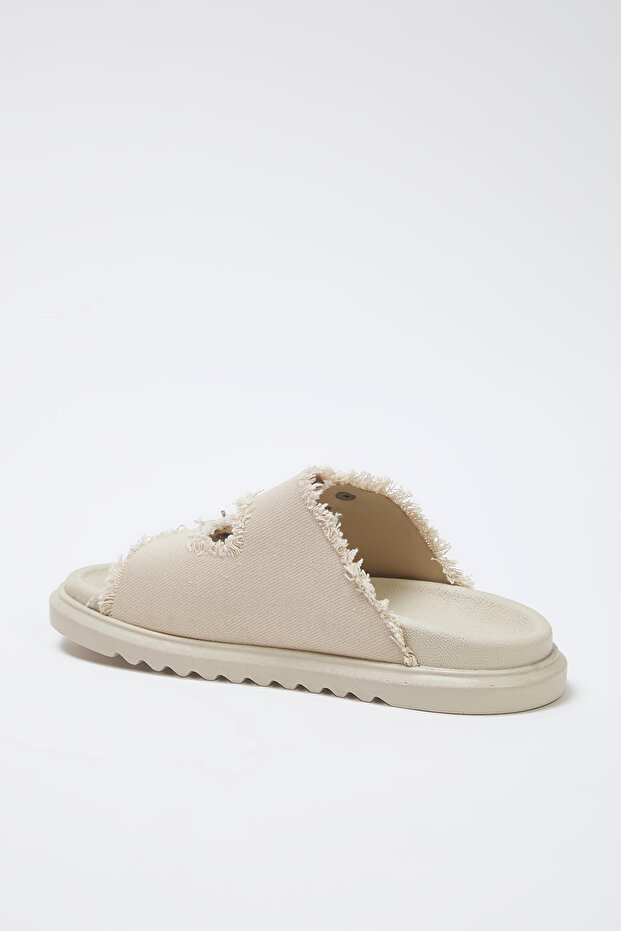 Ecru Denim Klamra z frędzlami i podwójnym paskiem Damskie kapcie TAKSS25TE00038 - 6