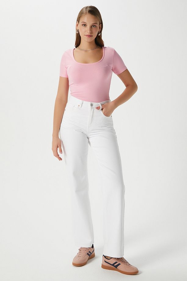 Kadın Favor Lux Touch Yumuşak Doku U yaka Pembe Bluz - 3
