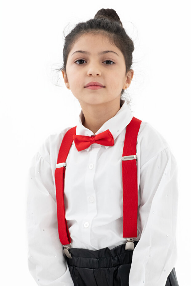Unisex Çocuk Pantolon Askısı ve Papyon Seti - 4