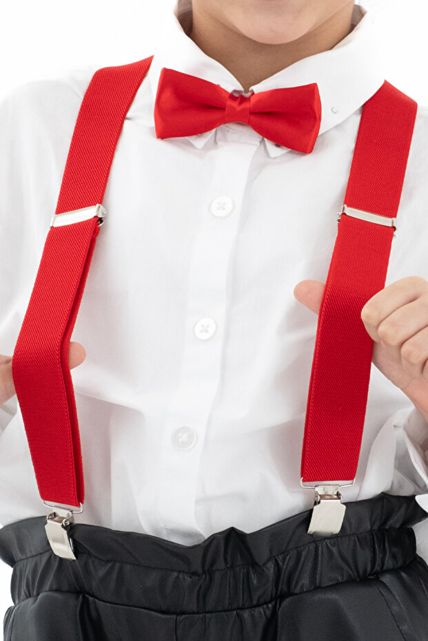 Unisex Çocuk Pantolon Askısı ve Papyon Seti - 8