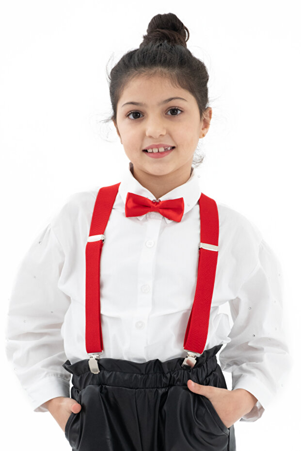 Unisex Çocuk Pantolon Askısı ve Papyon Seti - 1