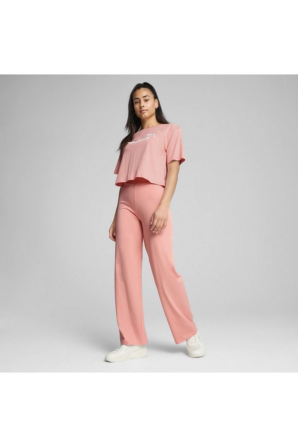 Essentials Cropped No 1 Logo Kadın Pembe Yuvarlak Yaka Tişört - 2